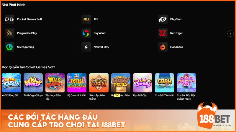 Các đối tác hàng đầu cung cấp trò chơi tại 188Bet