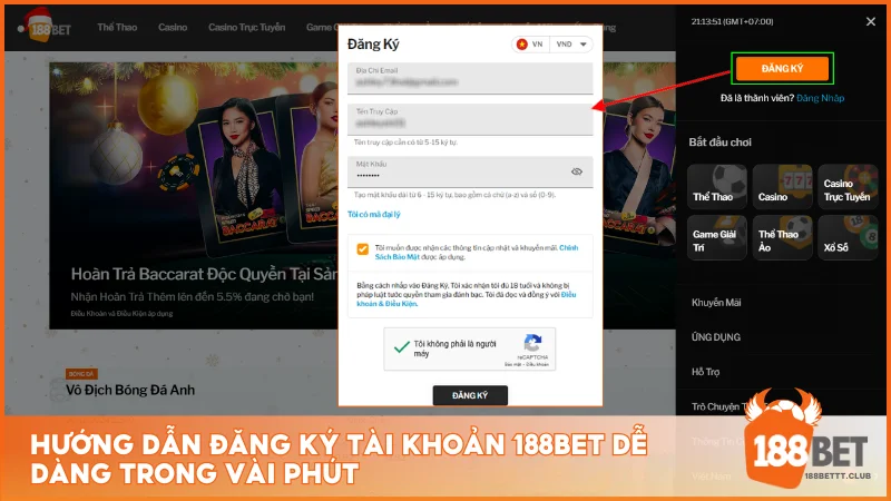 Hướng dẫn đăng ký tài khoản 188BET từng bước cho người chơi mới