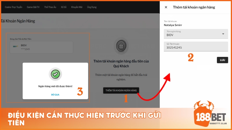 Hoàn thiện tài khoản 188BET trước khi bắt đầu giao dịch nạp tiền