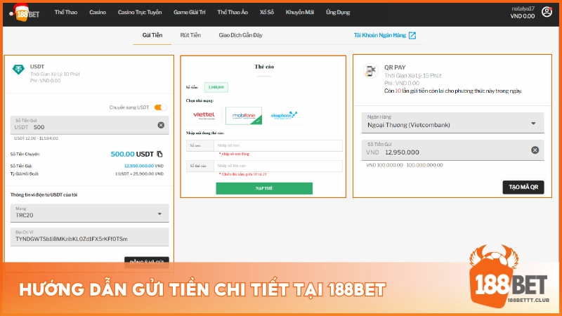 Cách nạp tiền vào 188BET cho người mới