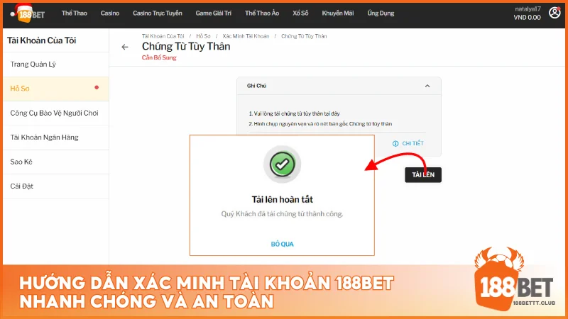 Các bước xác minh tài khoản 188BET nhanh chóng và an toàn