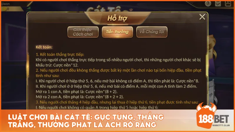 Luật chơi bài Cát Tê: gục tùng, thắng trắng, thưởng phạt lá Ách rõ ràng