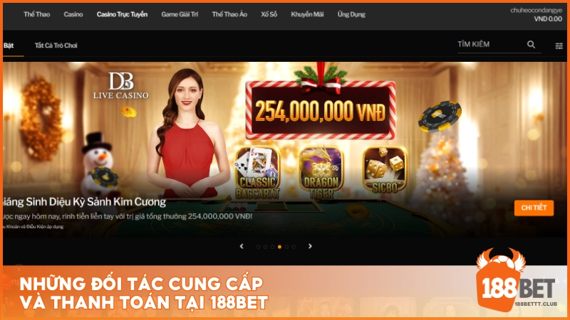 Những đối tác cung cấp và thanh toán tại 188BET