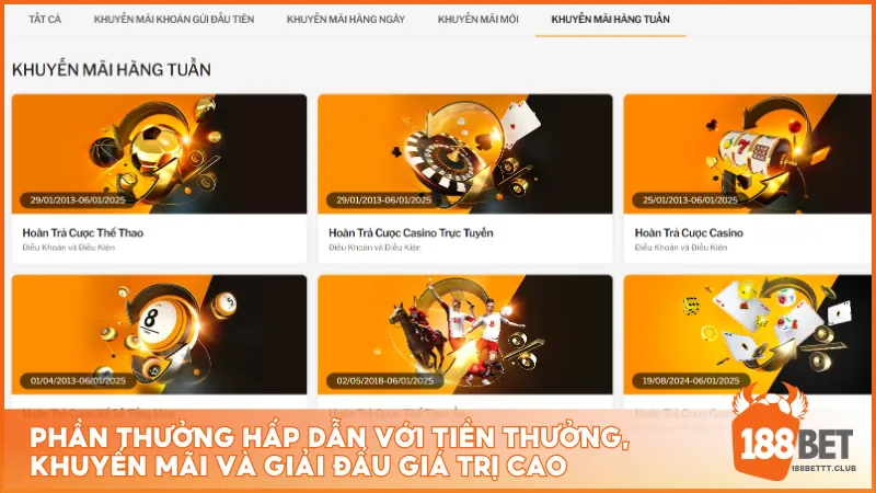 Phần thưởng hấp dẫn với tiền thưởng, khuyến mãi và giải đấu giá trị cao