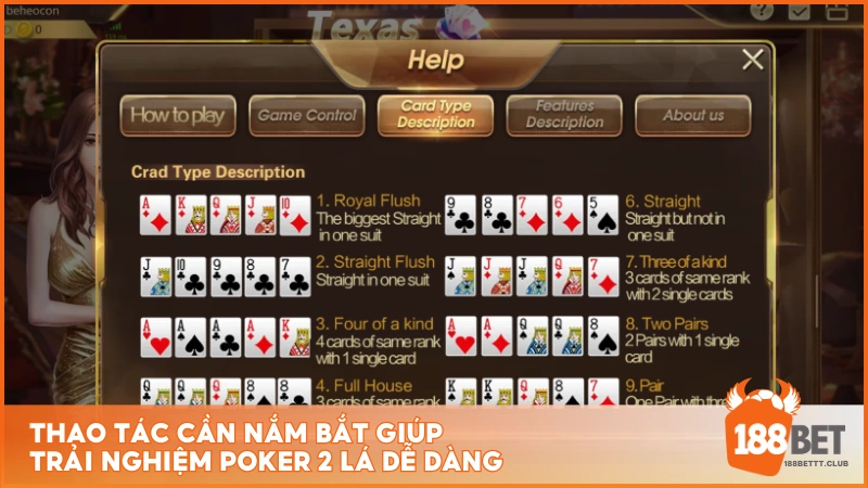 Thao tác cần nắm bắt giúp trải nghiệm Poker 2 lá dễ dàng