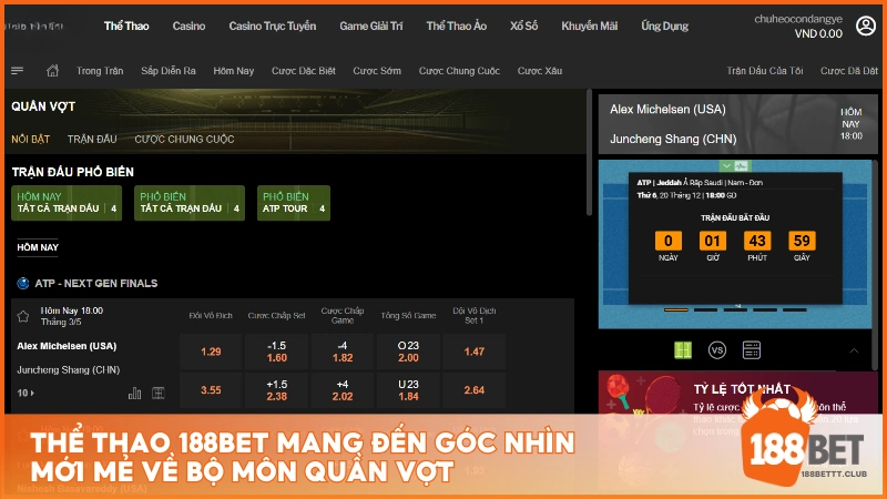 Thể Thao 188BET mang đến góc nhìn mới mẻ về bộ môn quần vợt